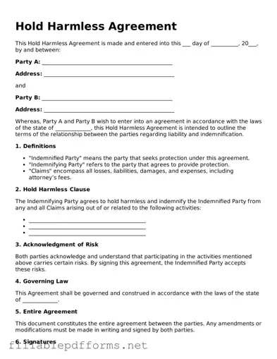 Blank Hold Harmless Agreement Template