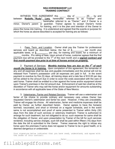Horse Training Contract PDF Template