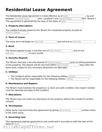Blank Residential Lease Agreement Template