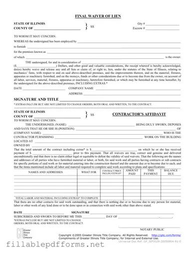 Illinois Final Waiver Of Lien PDF Template