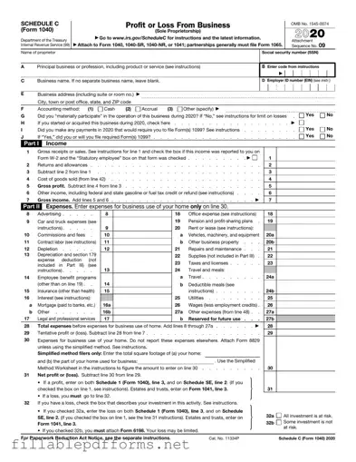 IRS Schedule C 1040 PDF Template
