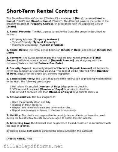 Blank Short-Term Rental Contract Template