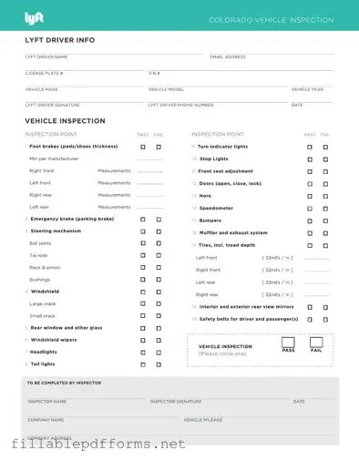 Lyft Inspection PDF Template