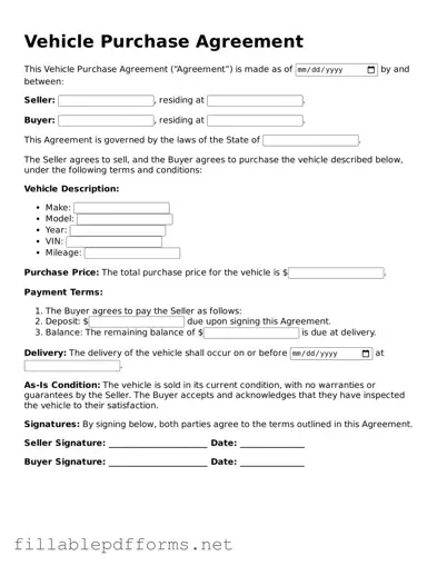 Blank Vehicle Purchase Agreement Template