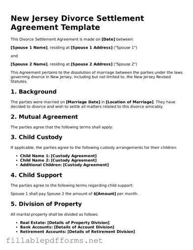 Attorney-Verified Divorce Settlement Agreement Form for New Jersey State
