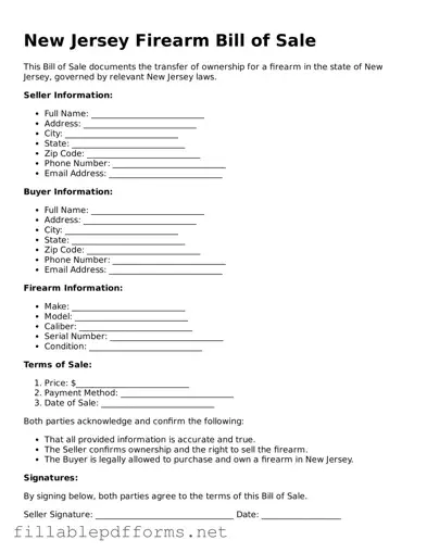 Attorney-Verified Firearm Bill of Sale Form for New Jersey State