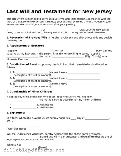 Attorney-Verified Last Will and Testament Form for New Jersey State