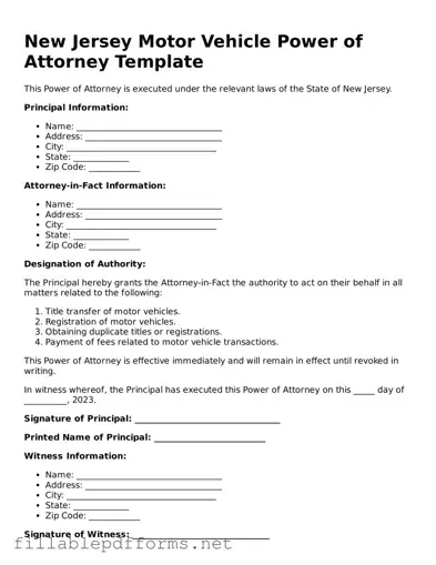 Attorney-Verified Motor Vehicle Power of Attorney Form for New Jersey State