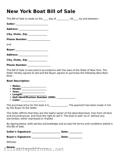 Attorney-Verified Boat Bill of Sale Form for New York State
