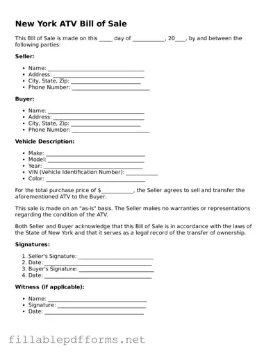 Attorney-Verified ATV Bill of Sale Form for New York State