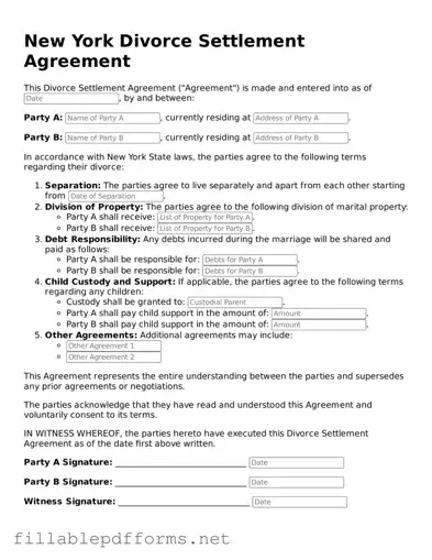 Attorney-Verified Divorce Settlement Agreement Form for New York State