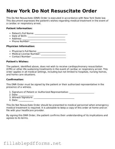 Attorney-Verified Do Not Resuscitate Order Form for New York State
