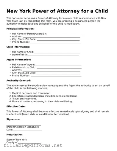 Attorney-Verified Power of Attorney for a Child Form for New York State