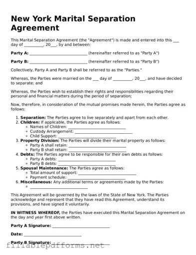 Attorney-Verified Marital Separation Agreement Form for New York State