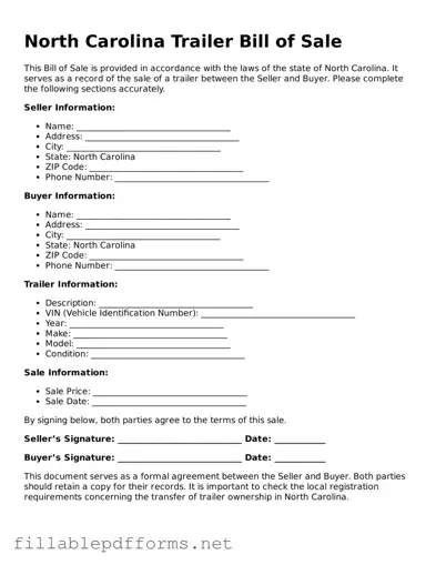 Attorney-Verified Trailer Bill of Sale Form for North Carolina State