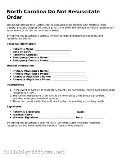 Attorney-Verified Do Not Resuscitate Order Form for North Carolina State