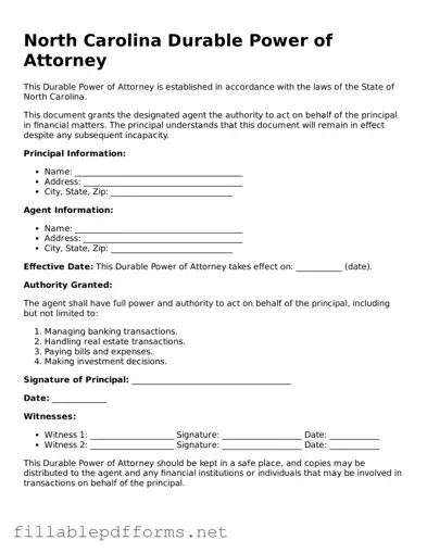 Attorney-Verified Durable Power of Attorney Form for North Carolina State