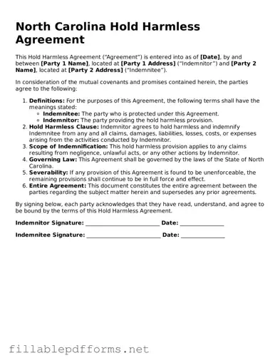 Attorney-Verified Hold Harmless Agreement Form for North Carolina State