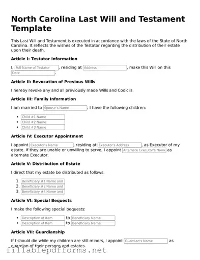 Attorney-Verified Last Will and Testament Form for North Carolina State