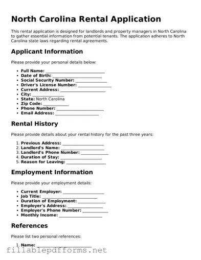 Attorney-Verified Rental Application Form for North Carolina State