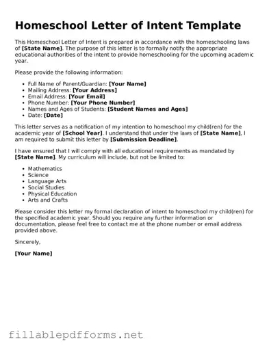 Blank Homeschool Letter of Intent Template