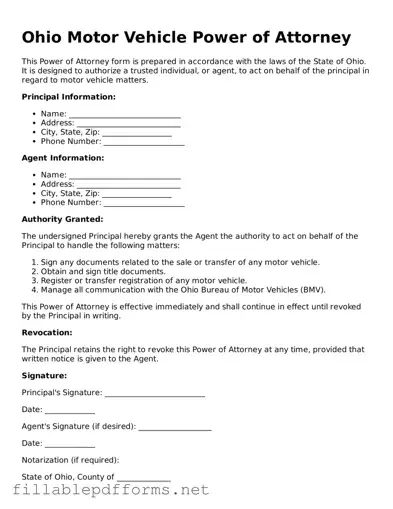 Attorney-Verified Motor Vehicle Power of Attorney Form for Ohio State