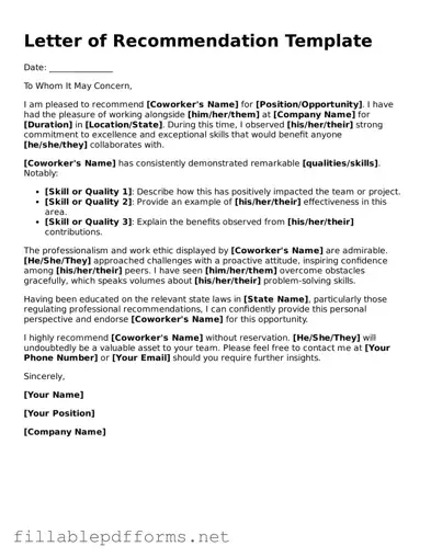 Blank Letter of Recommendation for Coworker Template