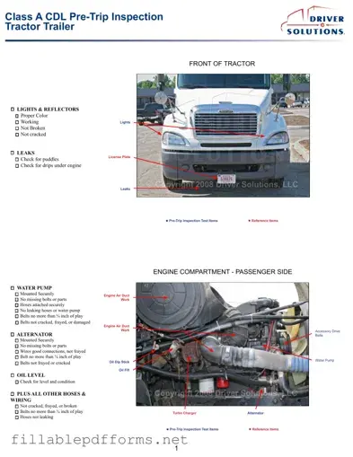 Pre Trip Inspection Checklist PDF Template