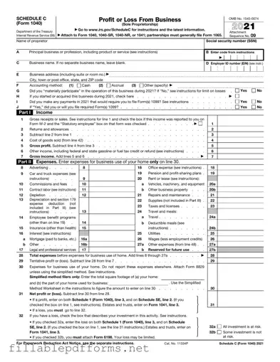 IRS Schedule C 1040 PDF Template