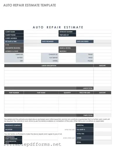 Auto Repair Estimate PDF Template