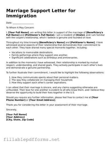 Blank Marriage Support Letter for Immigration Template