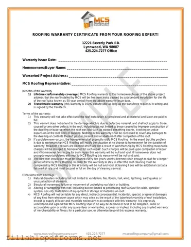 Roofing Warranty Certificate PDF Template