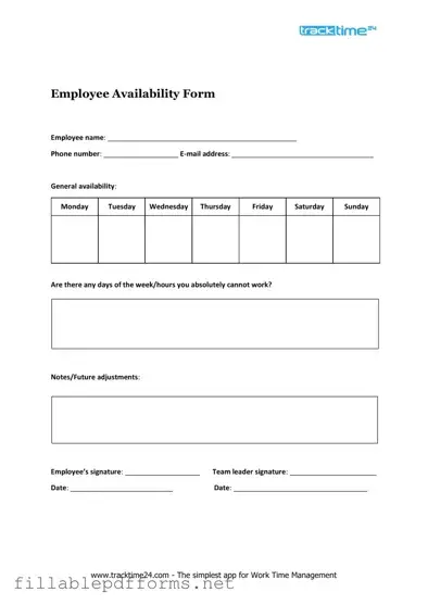 Employee Availability PDF Template