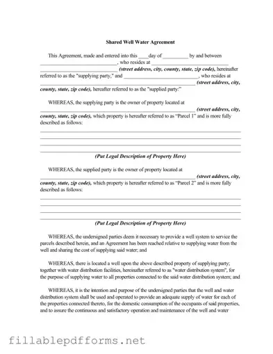 Shared Well Agreement PDF Template