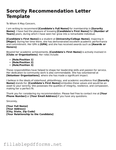 Blank Sorority Recommendation Letter Template