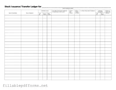 Stock Transfer Ledger PDF Template