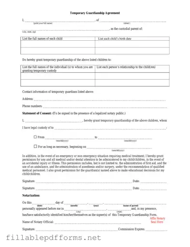 Temporary Custody PDF Template