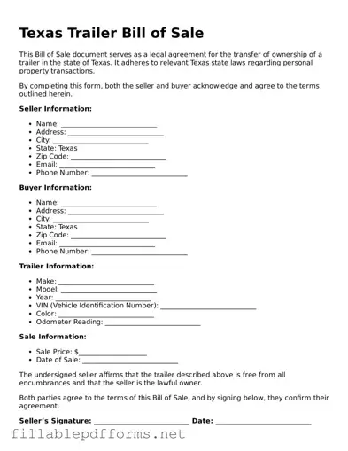 Attorney-Verified Trailer Bill of Sale Form for Texas State