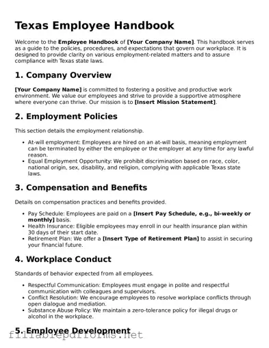 Attorney-Verified Employee Handbook Form for Texas State