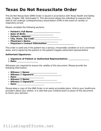 Attorney-Verified Do Not Resuscitate Order Form for Texas State