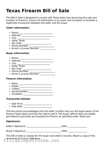 Attorney-Verified Firearm Bill of Sale Form for Texas State