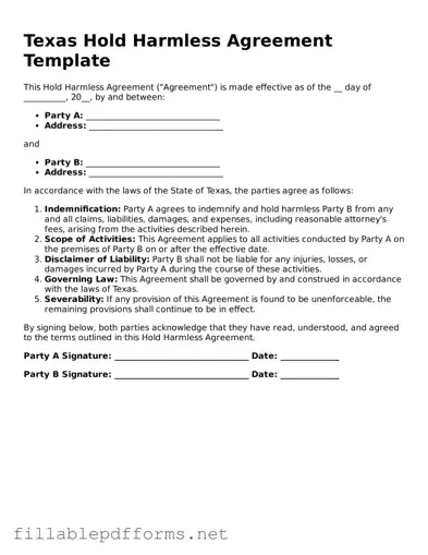 Attorney-Verified Hold Harmless Agreement Form for Texas State