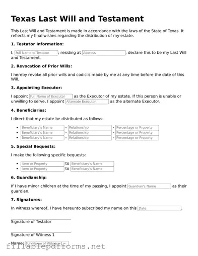 Attorney-Verified Last Will and Testament Form for Texas State