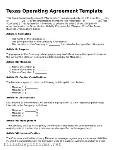 Attorney-Verified Operating Agreement Form for Texas State