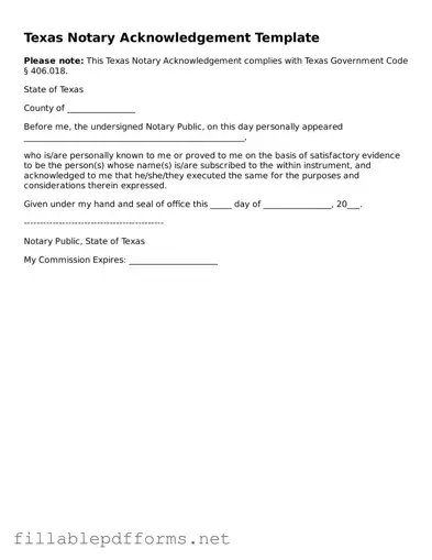 Attorney-Verified Notary Acknowledgement Form for Texas State
