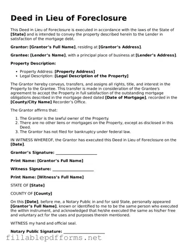 Blank Deed in Lieu of Foreclosure Template