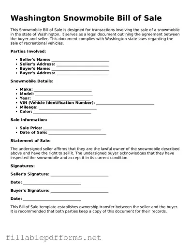 Attorney-Verified Snowmobile Bill of Sale Form for Washington State