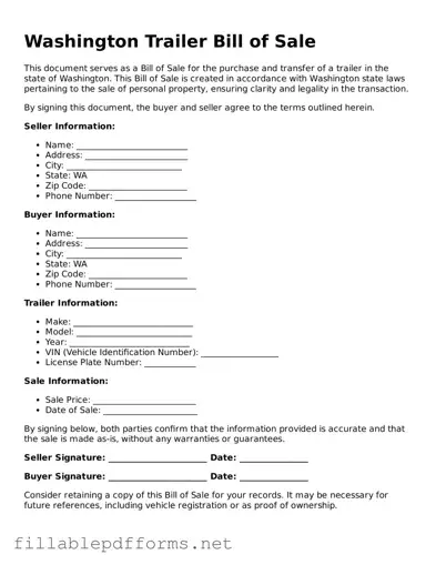 Attorney-Verified Trailer Bill of Sale Form for Washington State