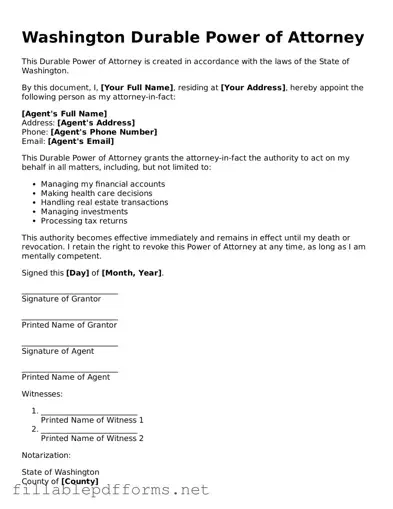 Attorney-Verified Durable Power of Attorney Form for Washington State