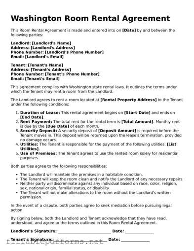 Attorney-Verified Room Rental Agreement Form for Washington State